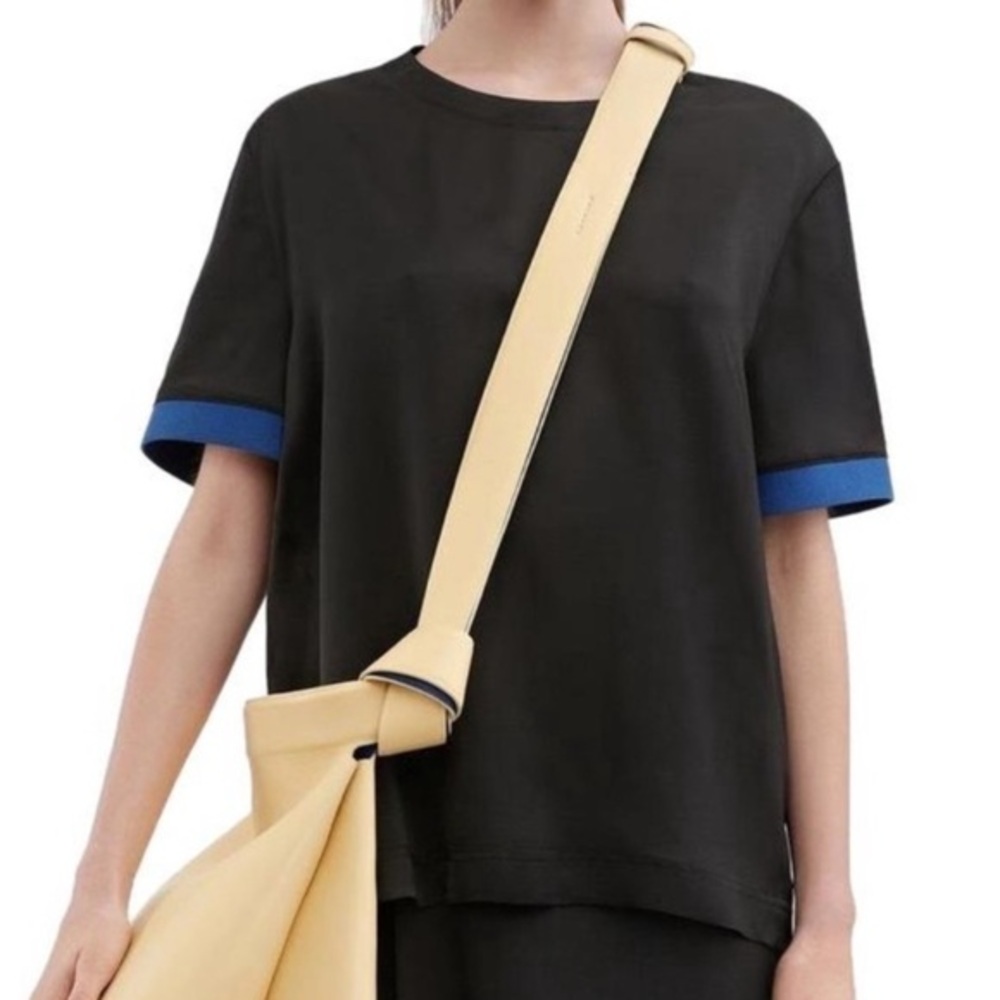 Acne Studios Milda Fluid Blouse, Black with Blue Sleeve Accents, EU36 / US S NWT